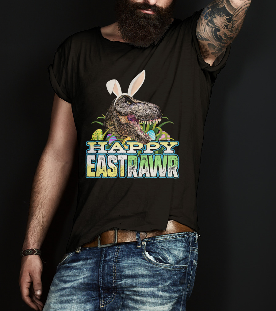 Happy Eastrawr Dinosaur Bunny Ears Easter Eggs T-Shirt