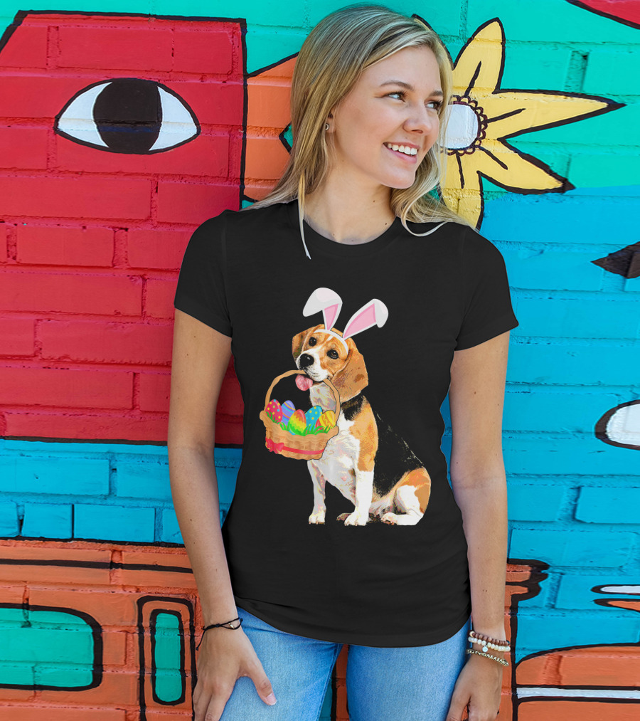 Beagle Bunny Easter Egg Basket Fun T-Shirt
