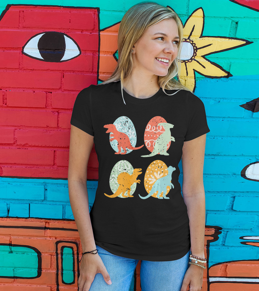 Colorful Easter Dinosaur Eggs With T-Rex Stegosaurus And More T-Shirt