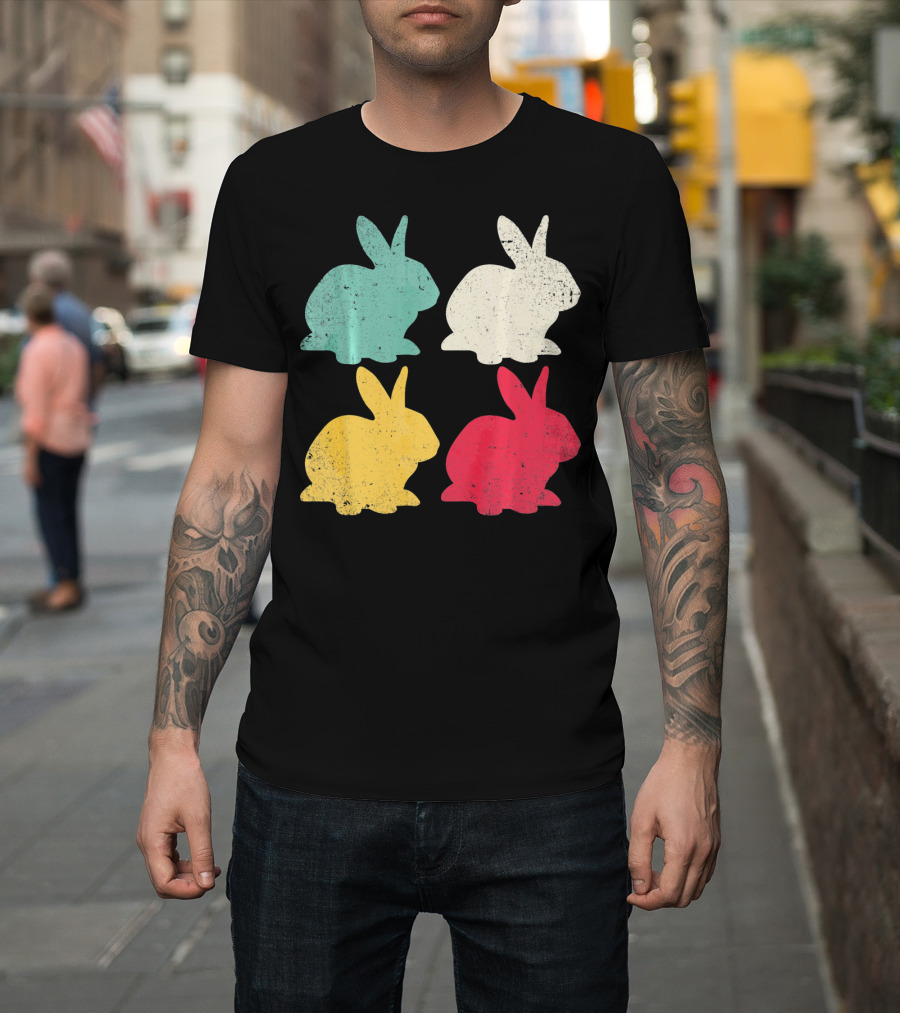 Retro Easter Bunny Rabbit Vintage Color Silhouette Quartet T-Shirt