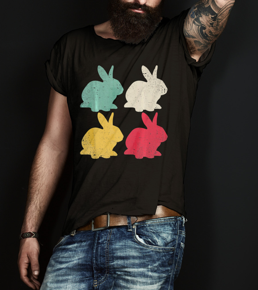 Retro Easter Bunny Rabbit Vintage Color Silhouette Quartet T-Shirt