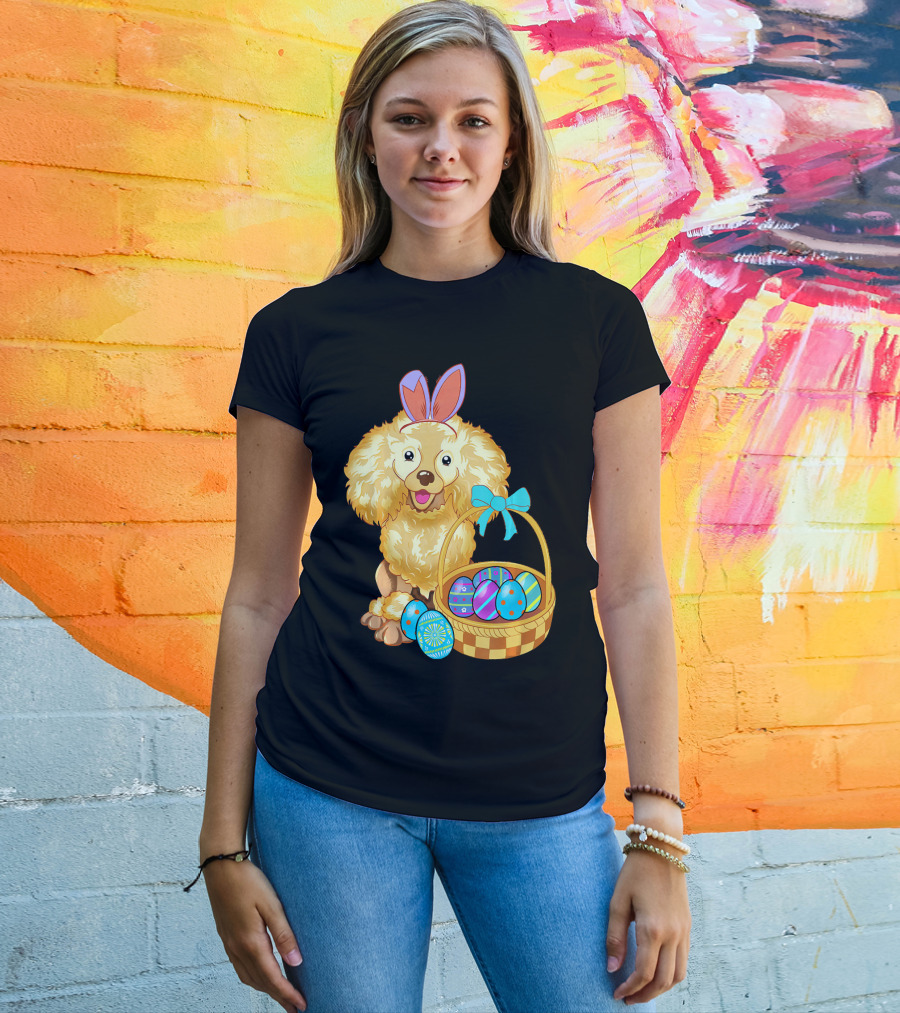 Adorable Poodle With Bunny Ears And Easter Egg Basket T-Shirt