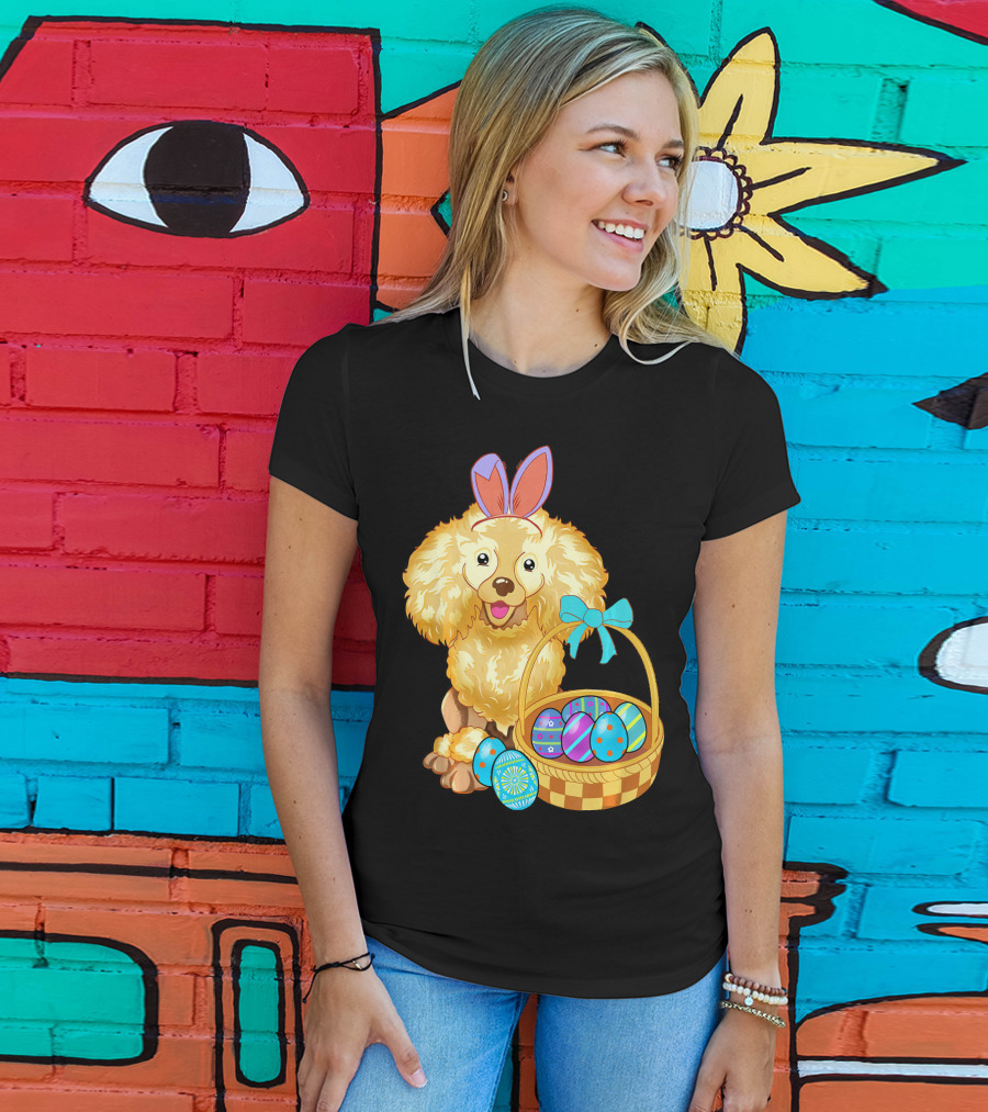 Adorable Poodle With Bunny Ears And Easter Egg Basket T-Shirt