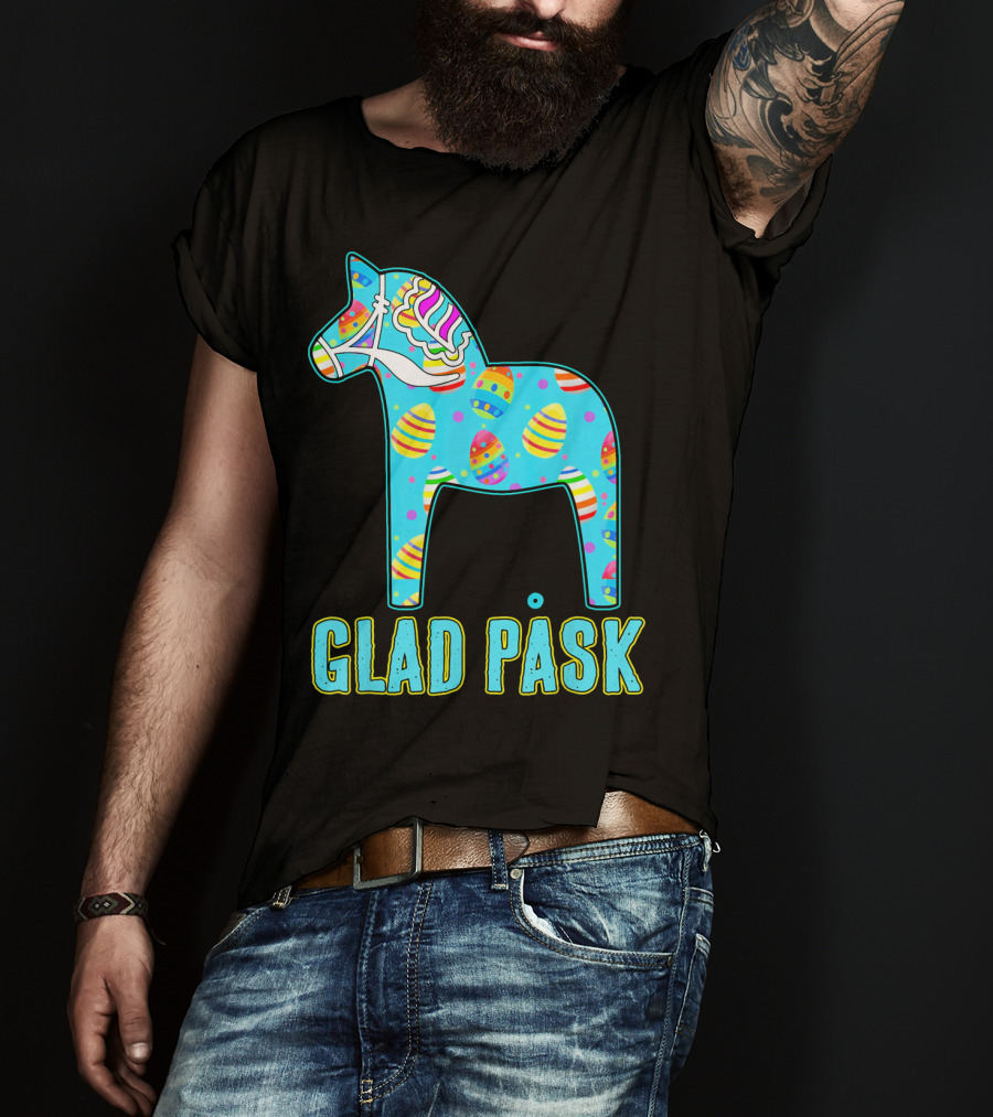 Glad Påsk Swedish Easter Dala Horse With Colorful Eggs T-Shirt