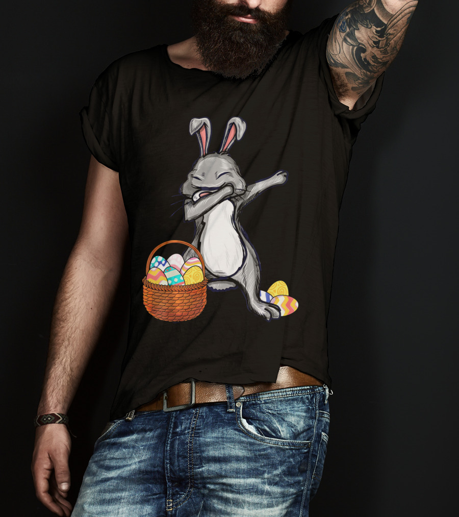 Dabbing Easter Bunny With Colorful Egg Basket T-Shirt