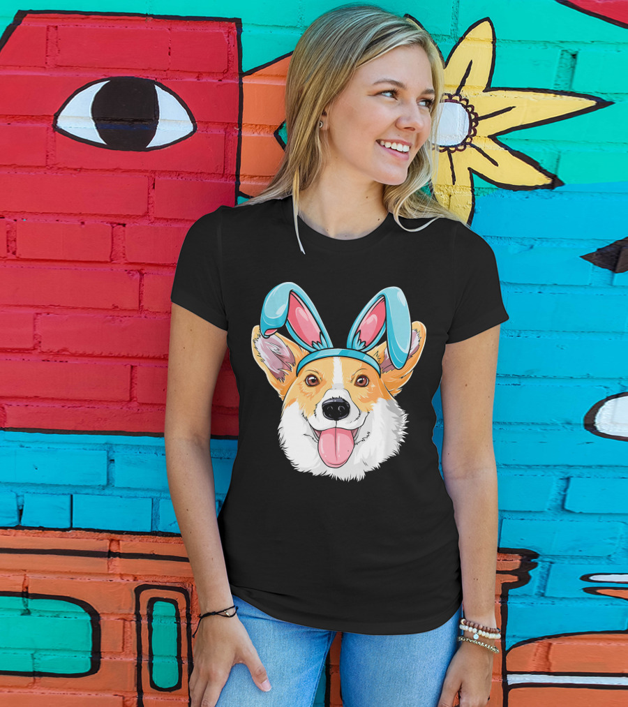 Easter Bunny Ears Corgi Dog T-Shirt