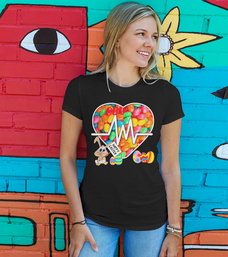 Nurses Easter Jellybean Heartbeat Happy Easter Bunny Eggs T-Shirt