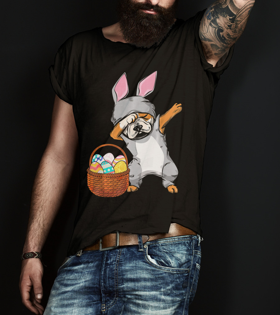 Dabbing Easter Bunny English Bulldog With Basket Of Eggs T-Shirt