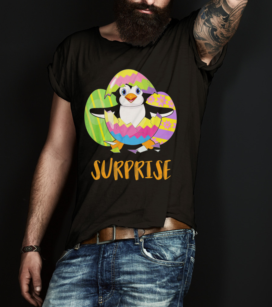Surprise Cute Penguin Bunny Funny Easter T-Shirt