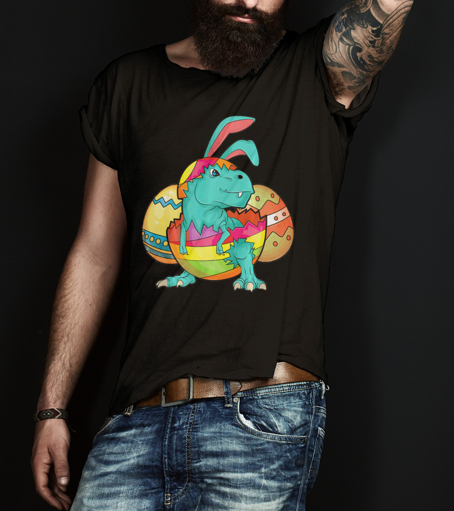 Easter Bunny Dinosaur Cute Rex Lover In Colorful Eggshell T-Shirt