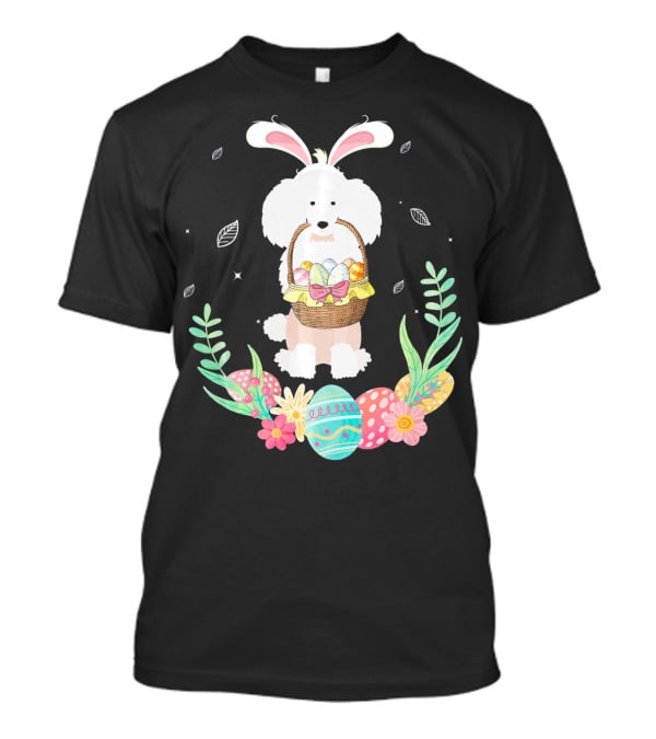 Poodle Bunny Ears Easter Egg Basket Spring Leaves T-Shirt