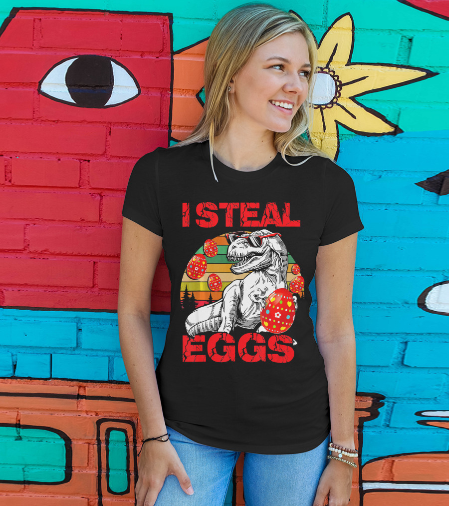 I Steal Eggs Easter Dinosaur T-Shirt
