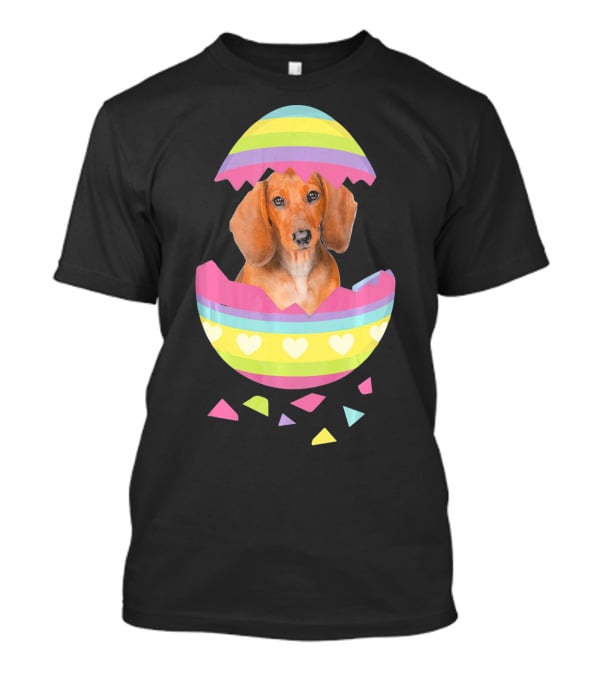 Dachshund In Colorful Easter Egg With Heart Stripes T-Shirt