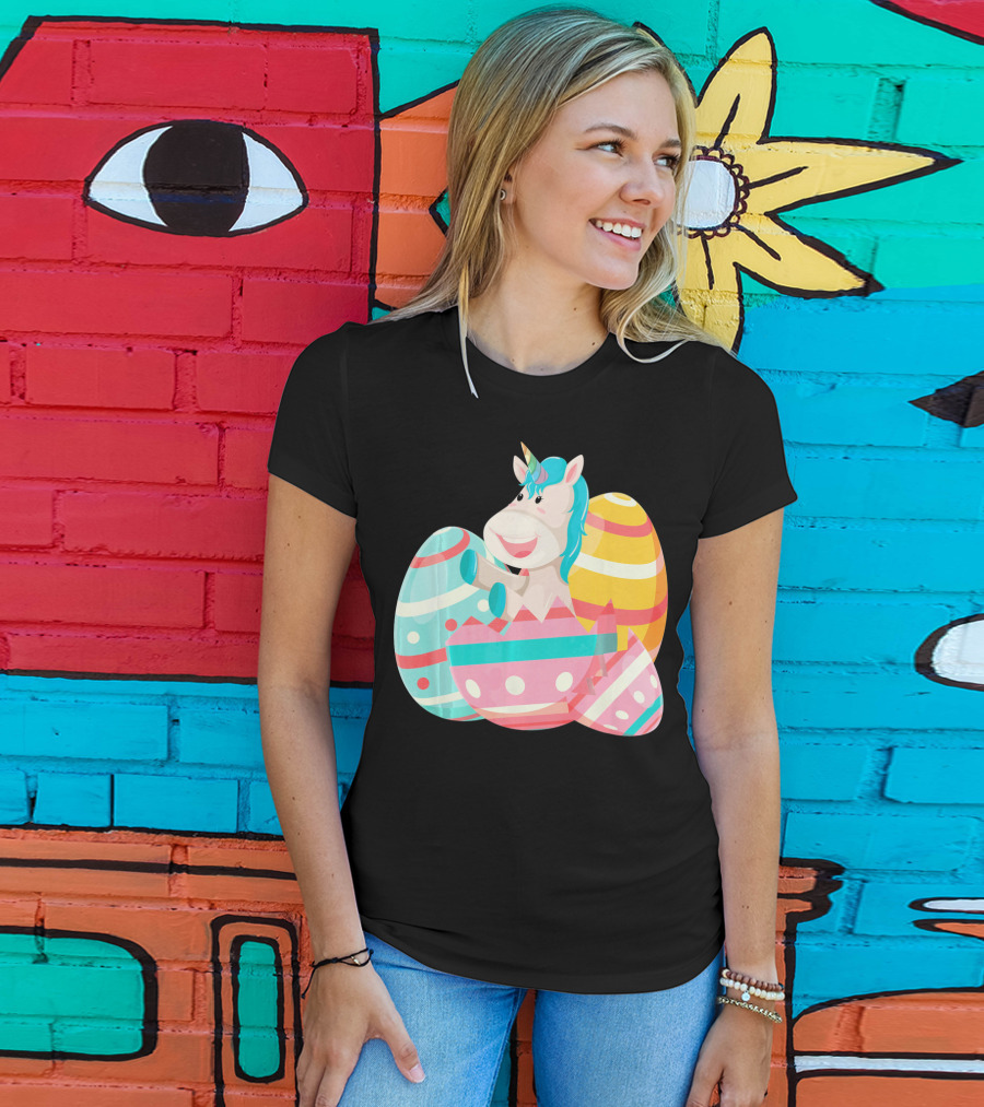 Easter Unicorn With Colorful Easter Eggs T-Shirt