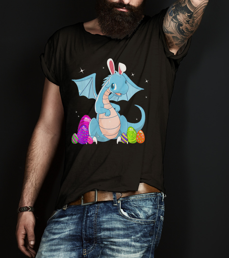 Easter Dragon Bunny Ears With Colorful Eggs T-Shirt