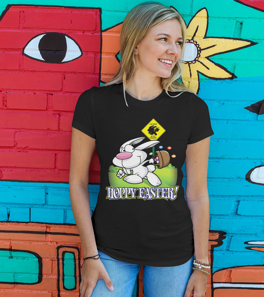 Caution Bunny Crossing Cute Funny Easter Bunny Hoppy Easter T-Shirt