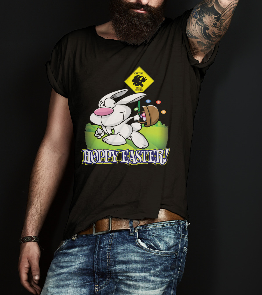 Caution Bunny Crossing Cute Funny Easter Bunny Hoppy Easter T-Shirt
