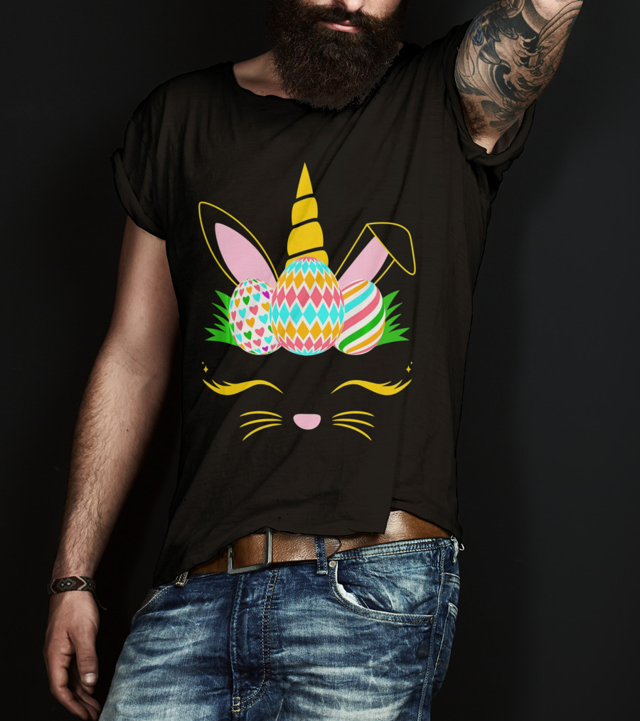 Girls Easter Bunny Rabbit Unicorn Colorful Egg Bunnic T-Shirt