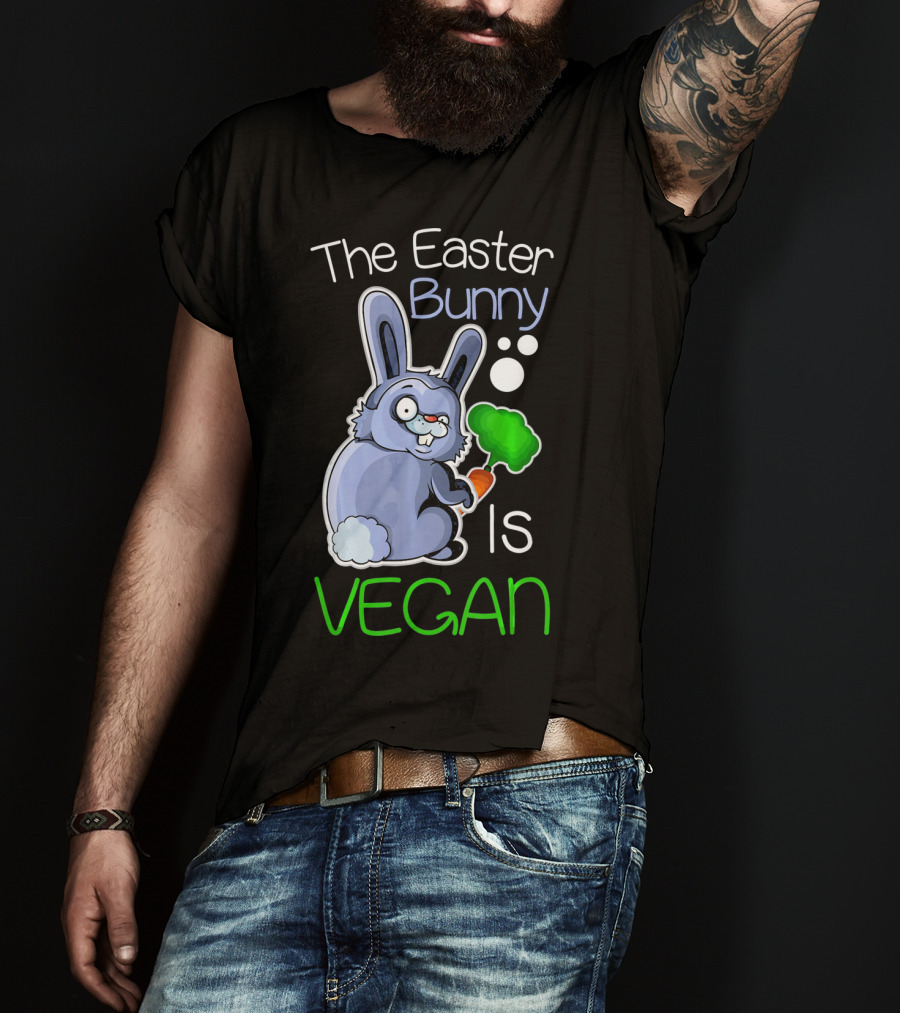The Easter Bunny Is Vegan Vegetaria Cute Bunny With Carrot And Broccoli T-Shirt
