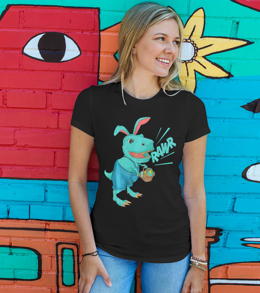 Rawr Dinosaur Easter Bunny Lovers Cute Basket T-Shirt