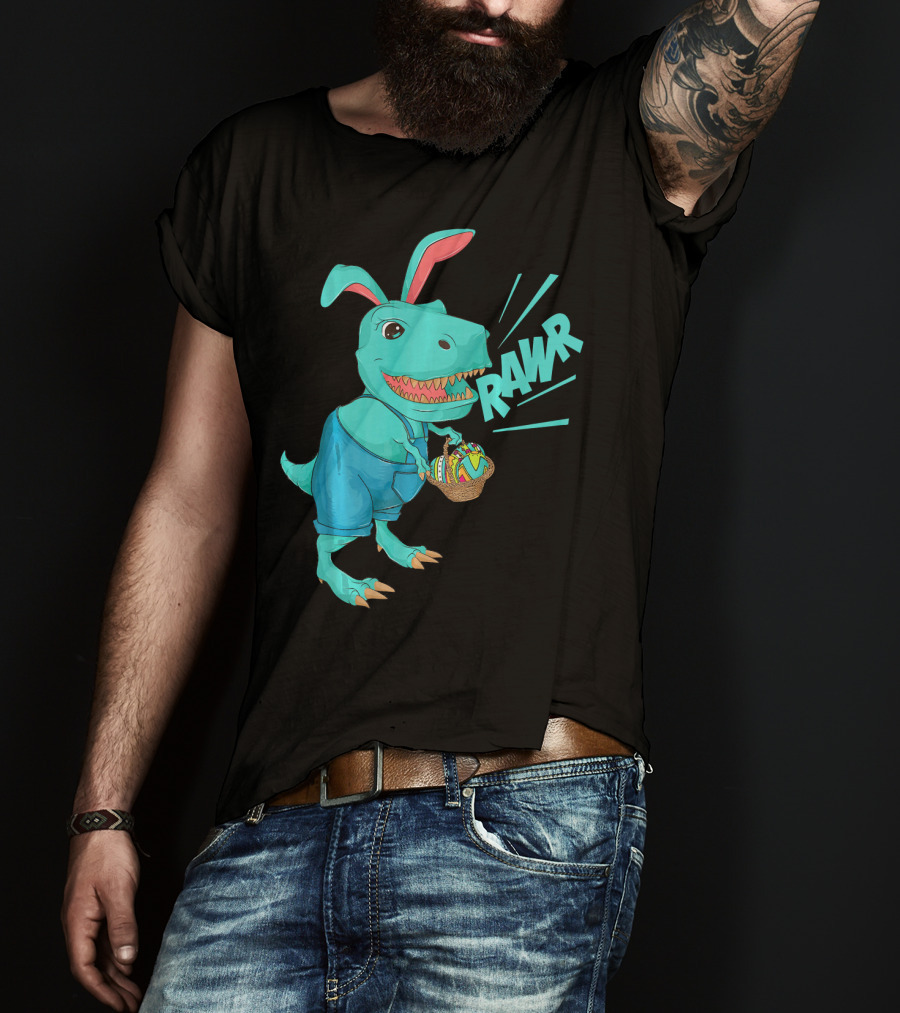 Rawr Dinosaur Easter Bunny Lovers Cute Basket T-Shirt