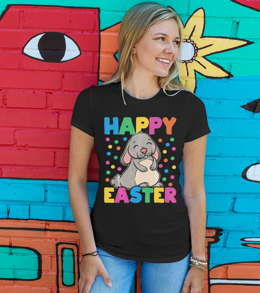 Happy Easter Bunny With Colorful Dots T-Shirt