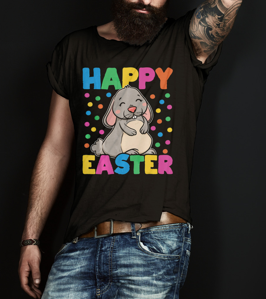 Happy Easter Bunny With Colorful Dots T-Shirt