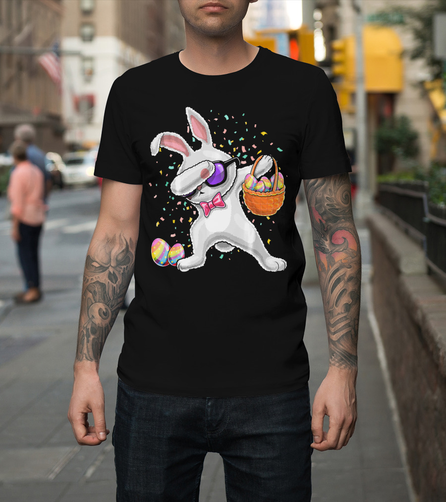 Dabbing Easter Bunny Kids Easter Confetti Egg Basket T-Shirt