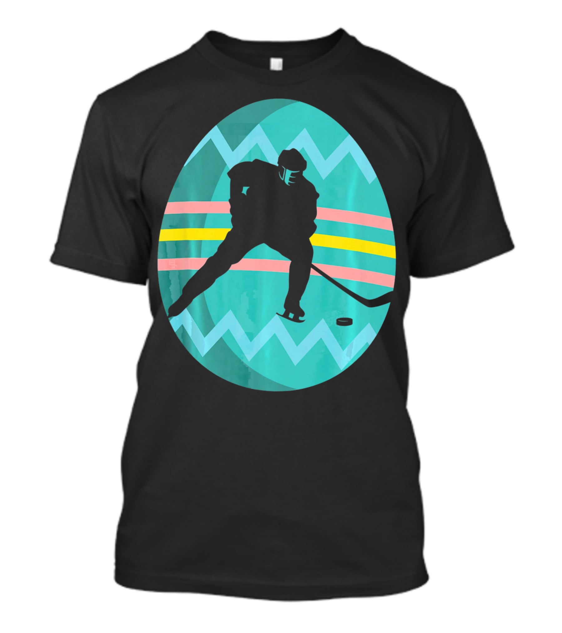 Easter Egg Hockey Silhouette Athlete Zigzag Stripes T-Shirt