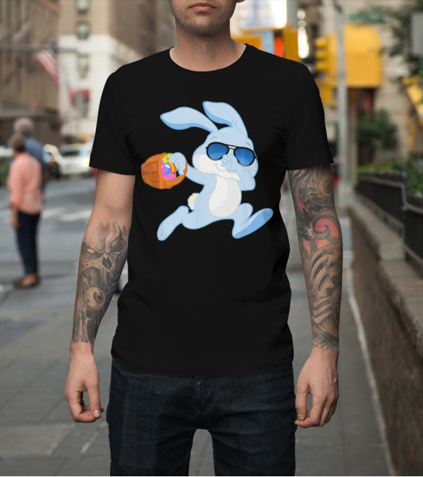 Shirt: Easter Rabbit Sunglasses Holding Egg Basket T-Shirt Easter Rabbit Sunglasses Holding Egg Basket T-Shirt