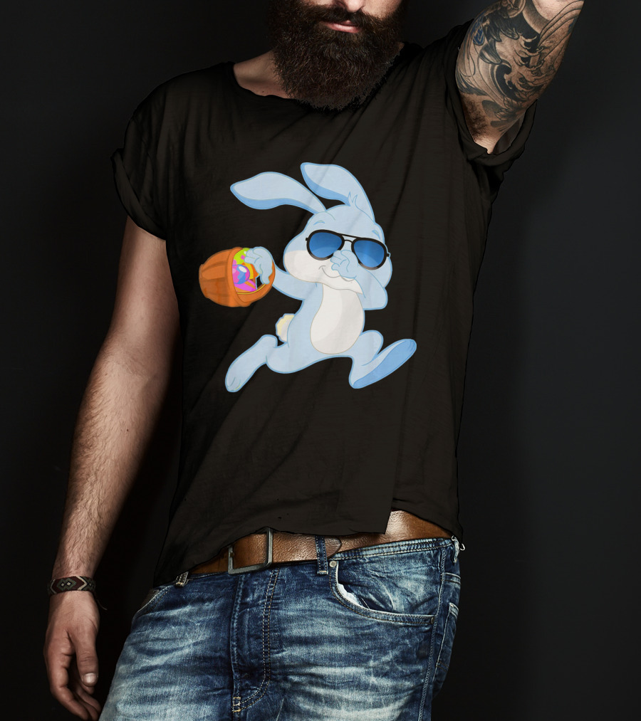 Easter Rabbit Sunglasses Holding Egg Basket T-Shirt