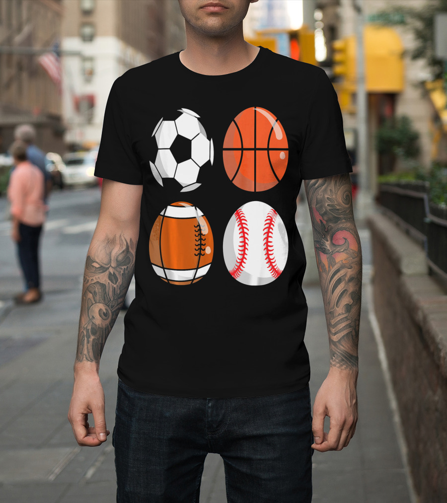 Easter Eggs Football Rugby Basketball Baseball Soccer T-Shirt
