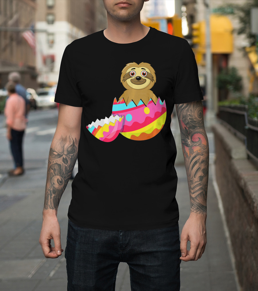 Funny Sloth Easter Egg Decorated Colorful Eggshell T-Shirt