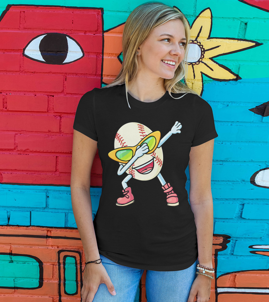 Funny Dabbing Baseball Easter Egg Cartoon T-Shirt