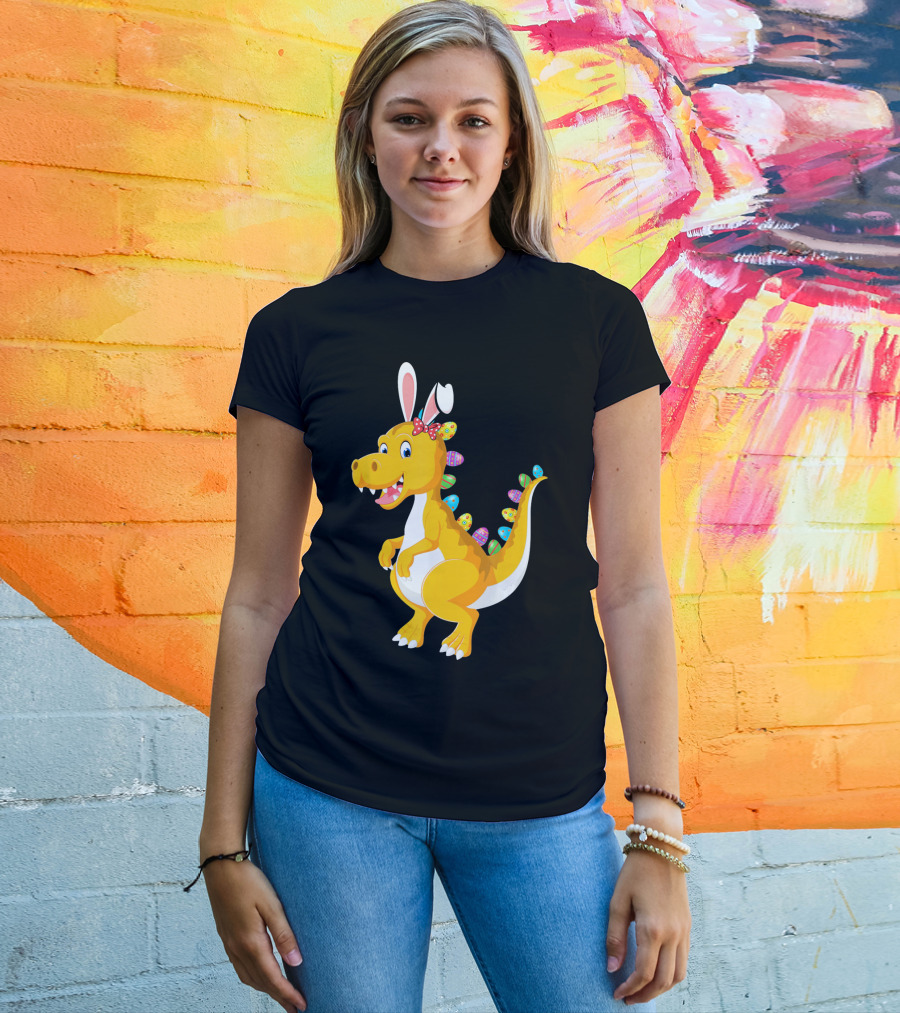 Dinosaur Rex With Bunny Ears And Easter Eggs T-Shirt