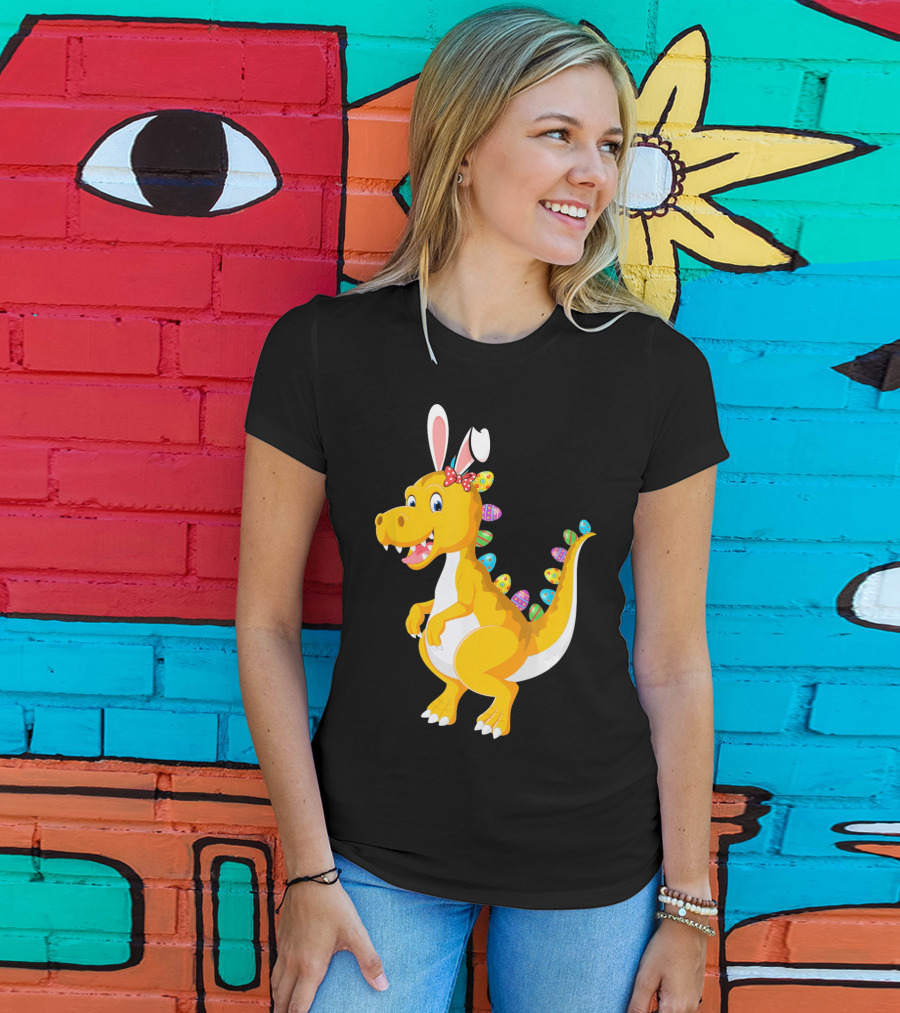 Dinosaur Rex With Bunny Ears And Easter Eggs T-Shirt