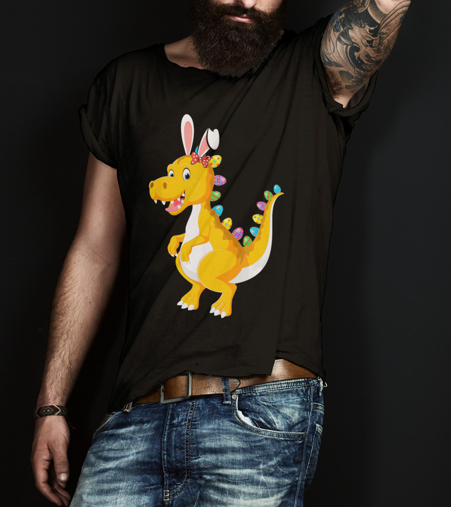 Dinosaur Rex With Bunny Ears And Easter Eggs T-Shirt