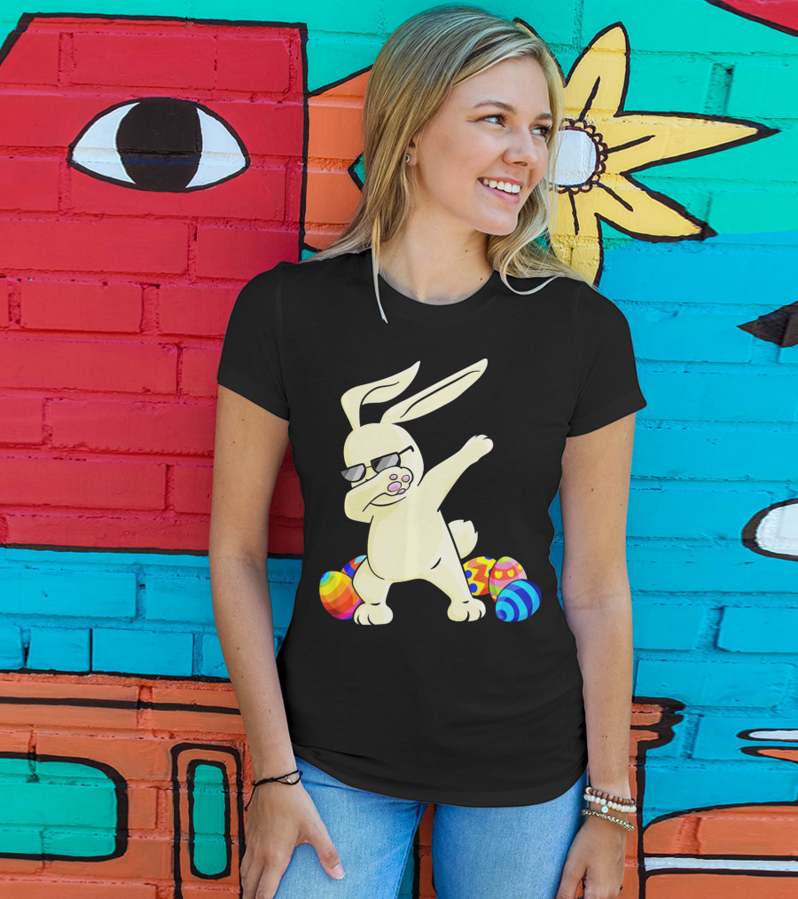 Dabbing Easter Bunny With Sunglasses And Colorful Eggs T-Shirt