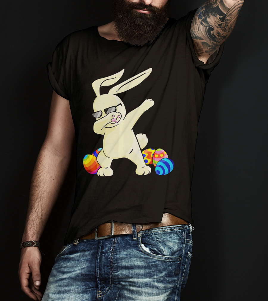 Dabbing Easter Bunny With Sunglasses And Colorful Eggs T-Shirt