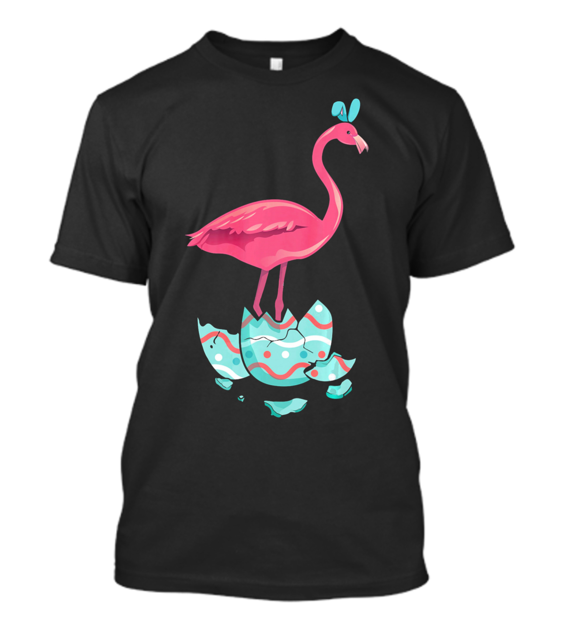 Funny Pink Flamingo On Easter Egg Bun With Bow T-Shirt