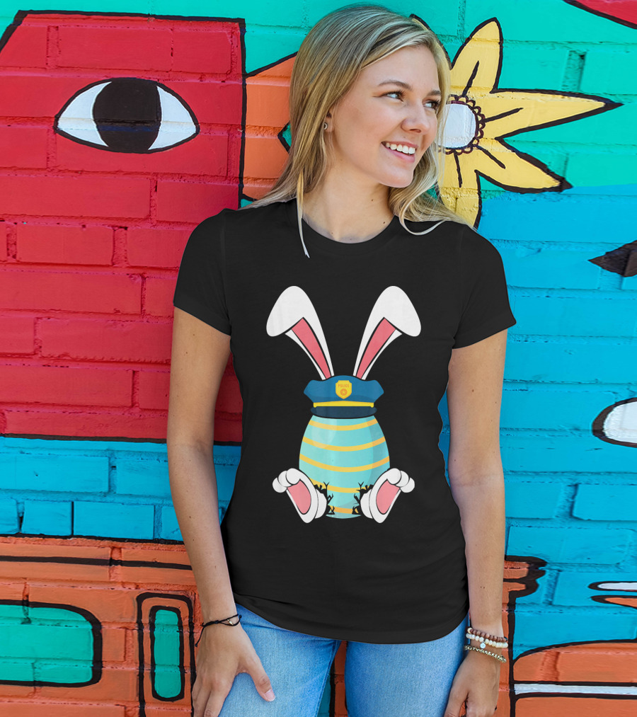 Bunny Easter Egg With Police Hat And Bunny Ears T-Shirt