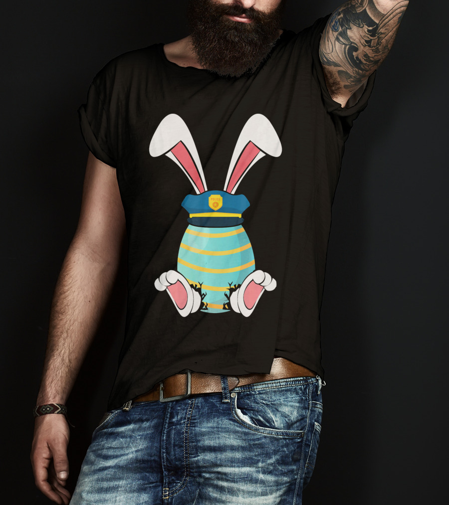 Bunny Easter Egg With Police Hat And Bunny Ears T-Shirt