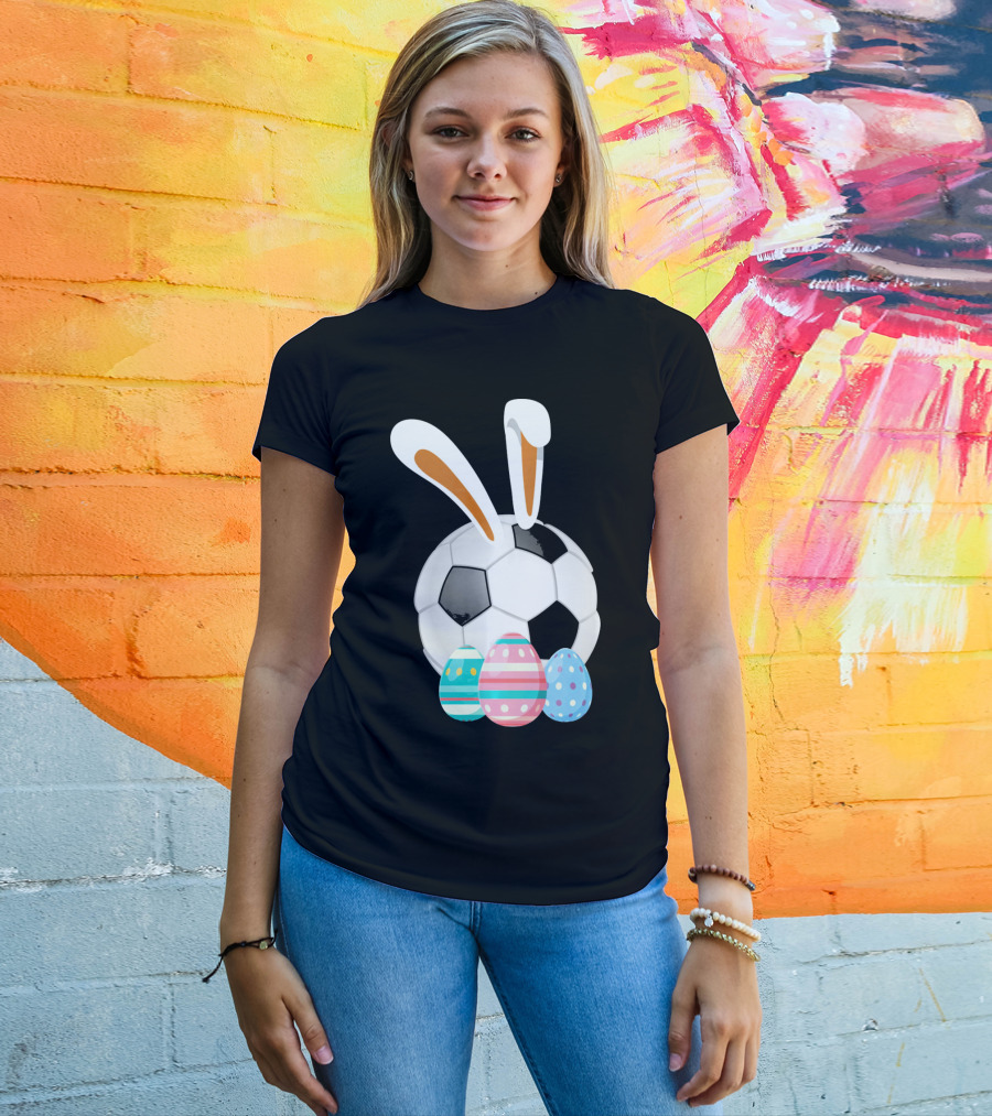 Easter Bunny And Soccer Ball With Colorful Eggs For Boys T-Shirt