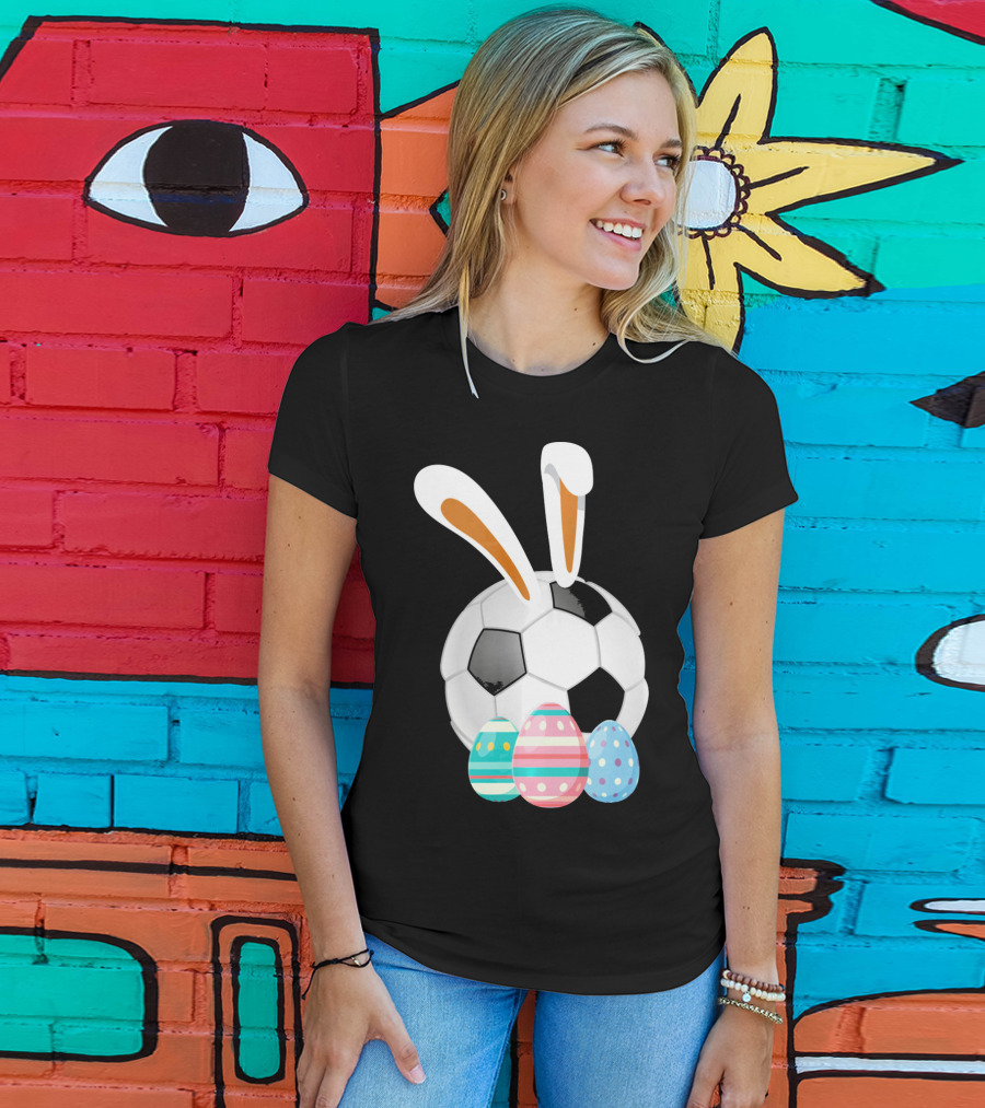 Easter Bunny And Soccer Ball With Colorful Eggs For Boys T-Shirt