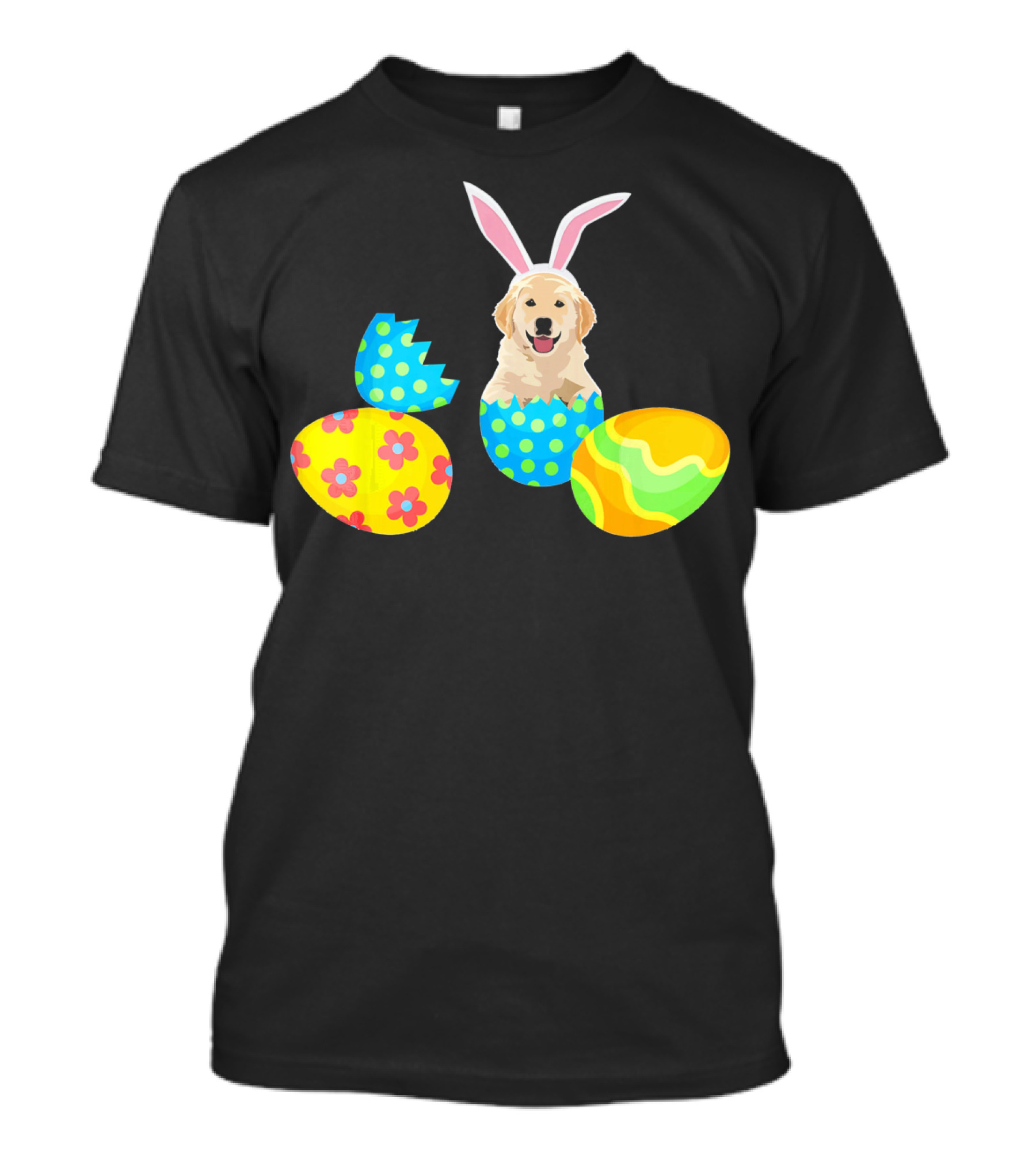 Labrador In Easter Eggs With Bunny Ears And Colorful T-Shirt