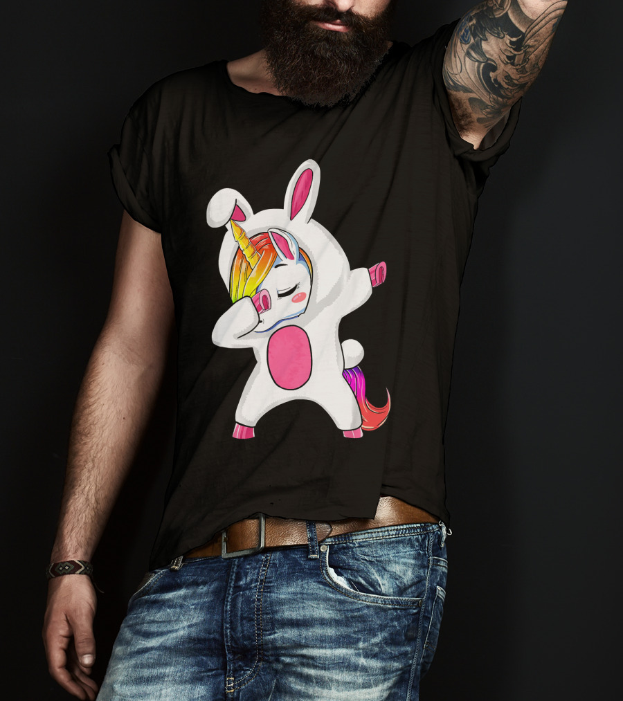 Girls Dabbing Easter Unicorn Rabbit T-Shirt