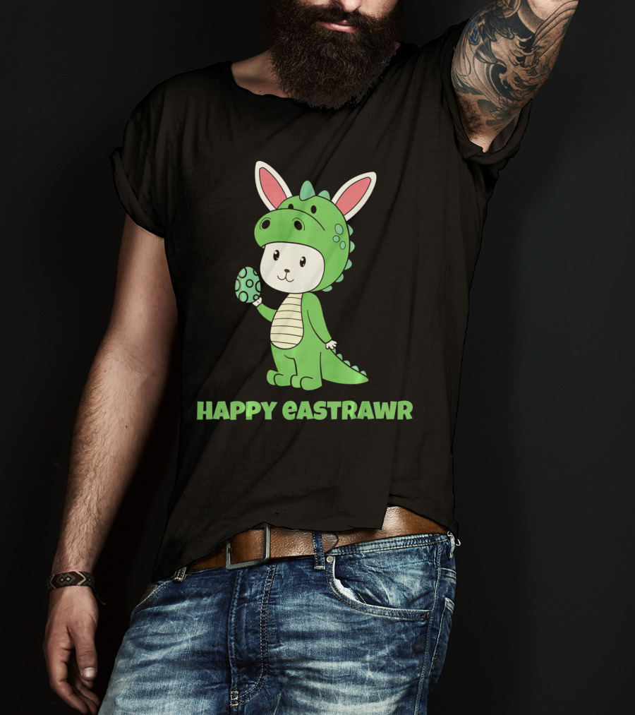 Happy Eastrawr Dinosaur Bunny Costume Holding Easter Egg T-Shirt