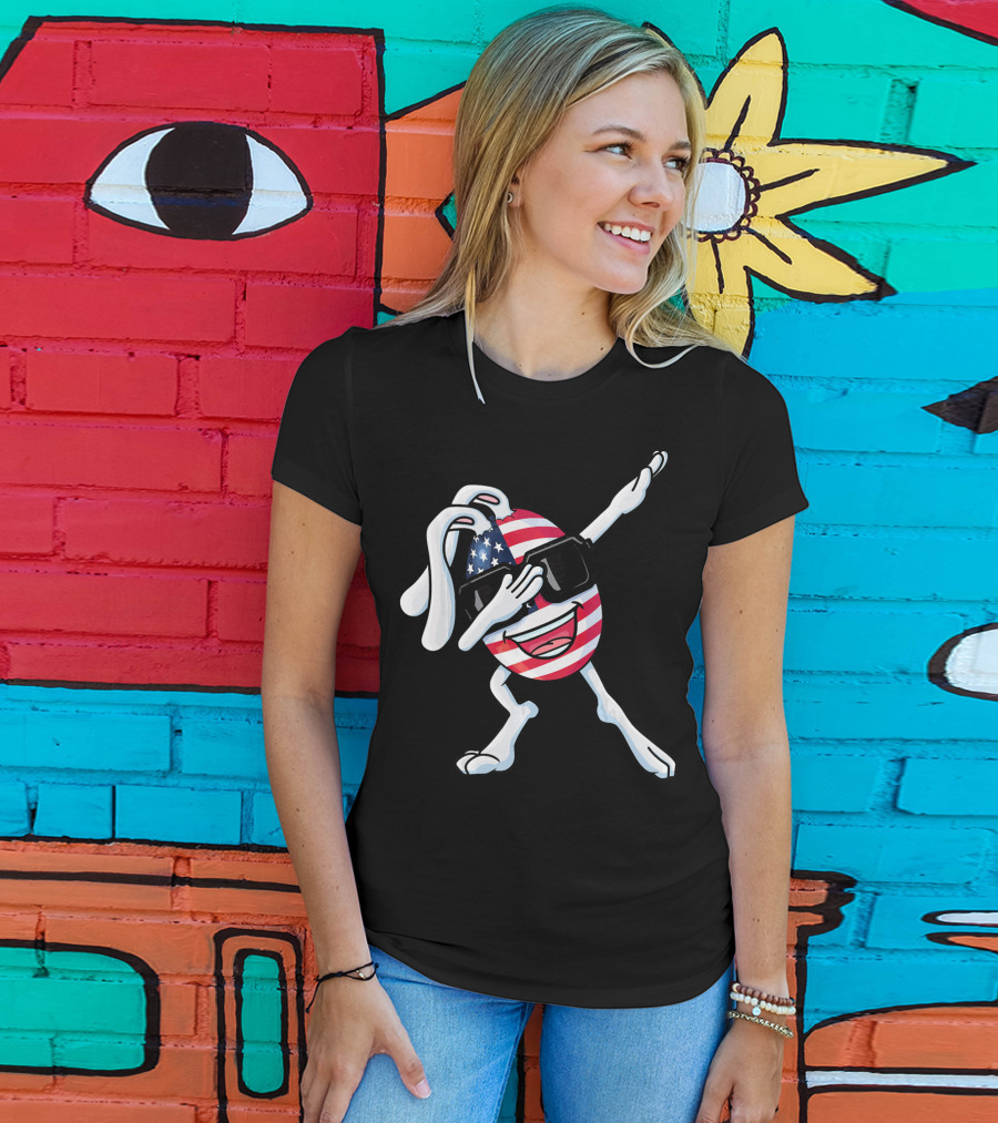 Funny Dabbing Easter Bunny American Flag Egg USA T-Shirt
