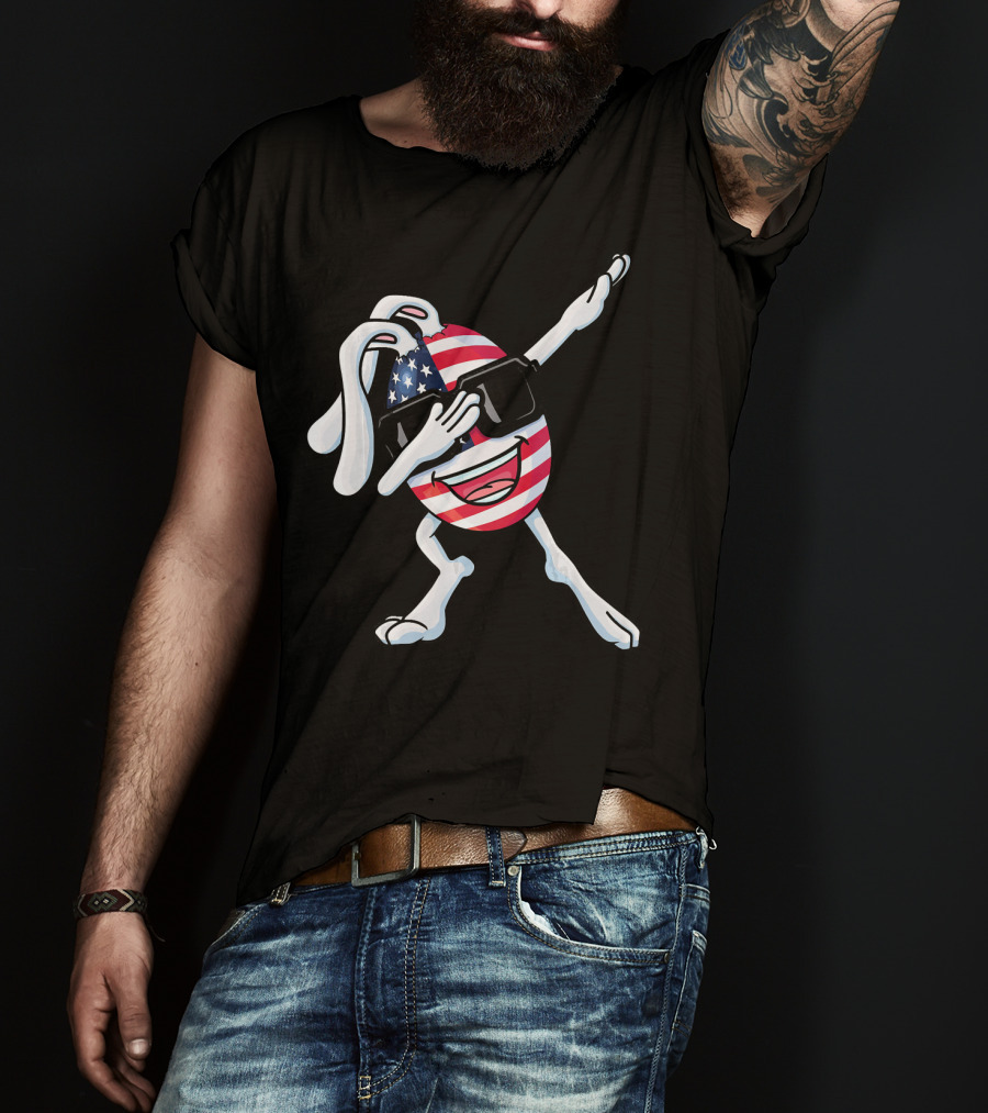 Funny Dabbing Easter Bunny American Flag Egg USA T-Shirt