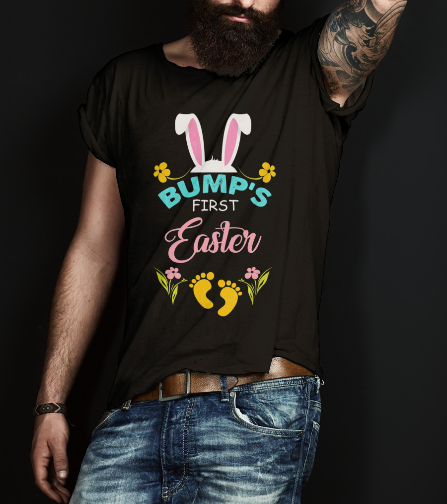 Bump's First Easter Bunny Ears Flowers And Baby Feet T-Shirt